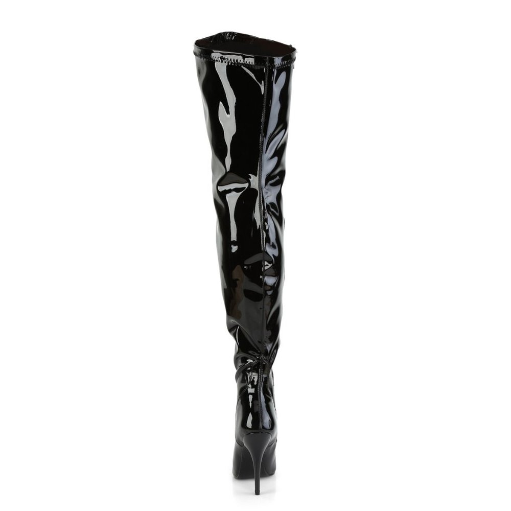 Pleaser Seduce 3000WC Patent Black Stiletto Thigh High Boots - Picture 3 of 5